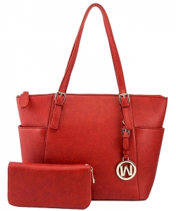 Fashion Faux Handbag with Matching Wallet Set WU1009W RED